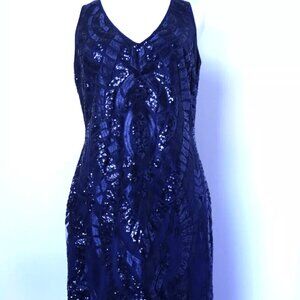 Nicole Miller Women's Blue Sequins Sleeveless Formal/Party Dress Size 6 Maxi